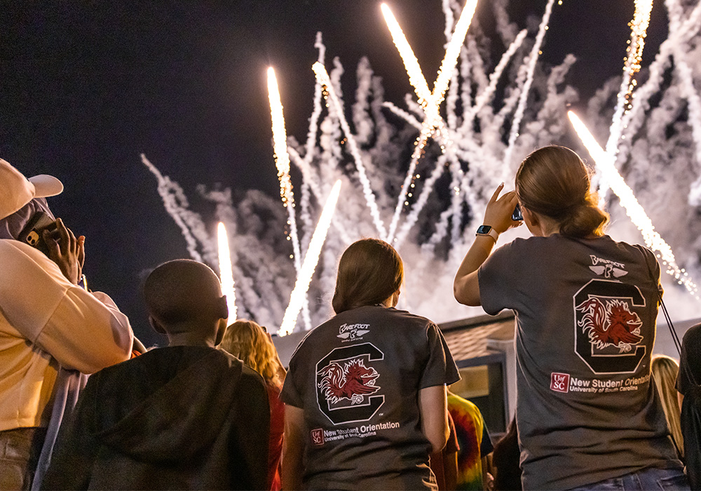 Students watch fireworks during first night celebration