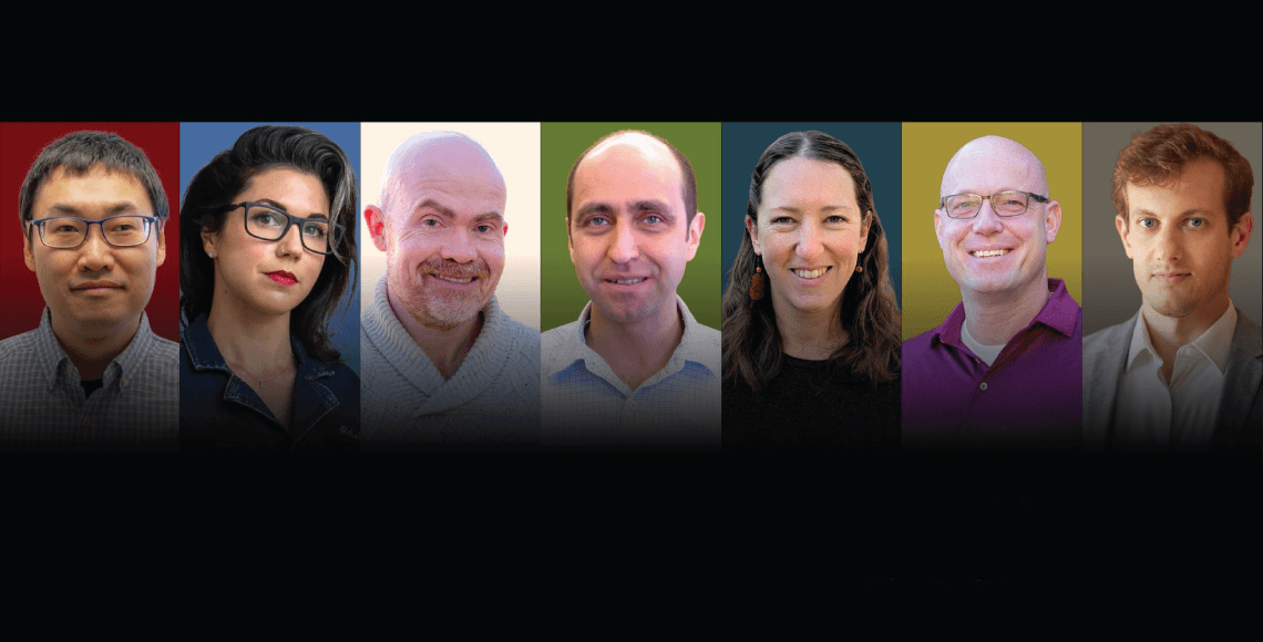 A collage of seven diverse faculty members from the University of South Carolina, each posing in different settings, alongside the McCausland Innovation Fund logo. The individuals represent various academic disciplines and research areas.