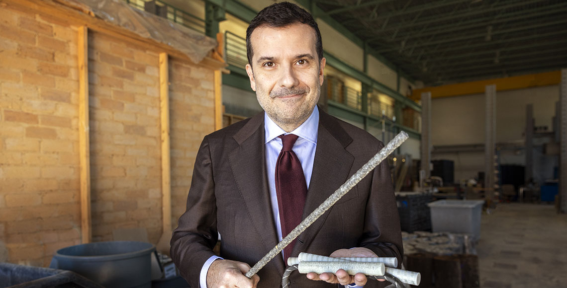 Fabio Matta in the college's structures lab.