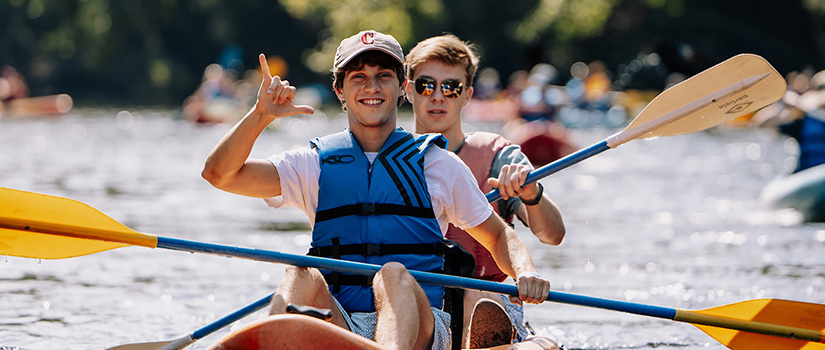 students in kayak