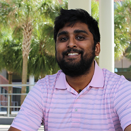 Portrait of Harsh Patel in Moore School courtyard