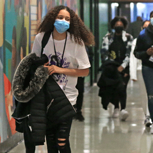 Freshman students walk the hallway in between classes during the bell break