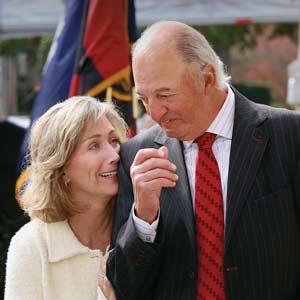 Joe Rice with his wife at the law school dedication ceremony.