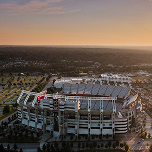 Williams-Brice football stadium empty under a sunset